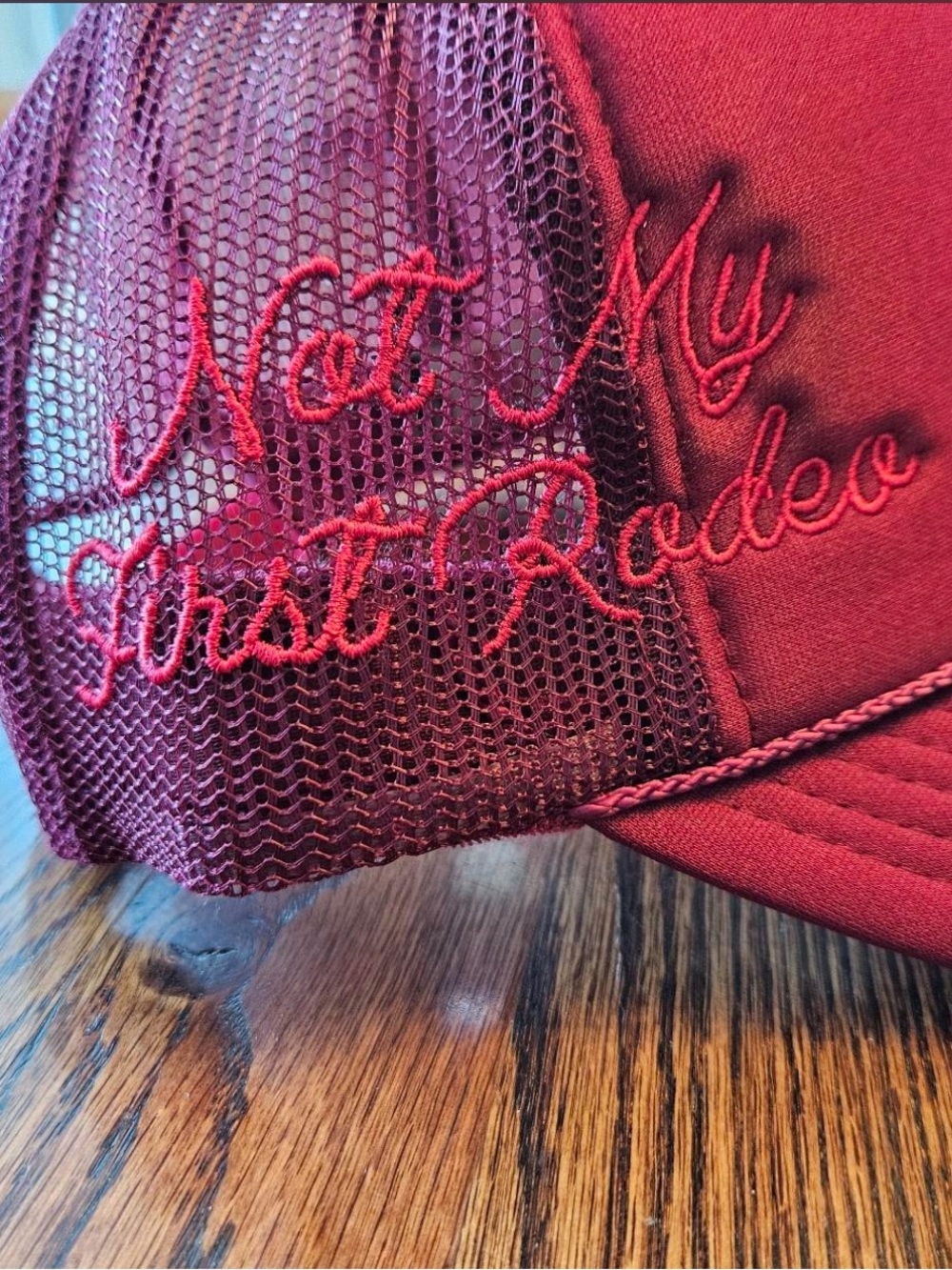 Stevenson Ranch SR Maroon 'Not My First Rodeo' Mesh Back Trucker Hat Adjustable